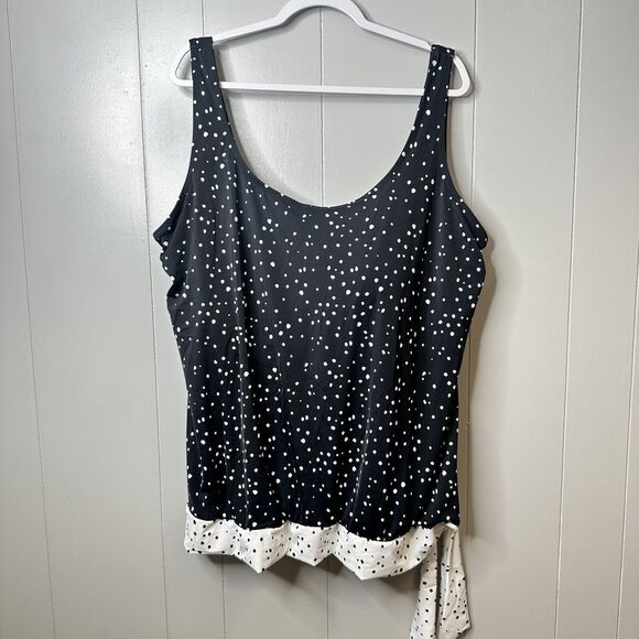 Swimsuits For All Plus Size 34 Black/White Dot Side Tie Blouson Tankini Top - Picture 5 of 16